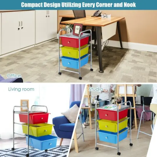 3 Drawers Metal Rolling Storage Cart with 4 Universal Casters Perfect Choice for Home or Office Multi {3}