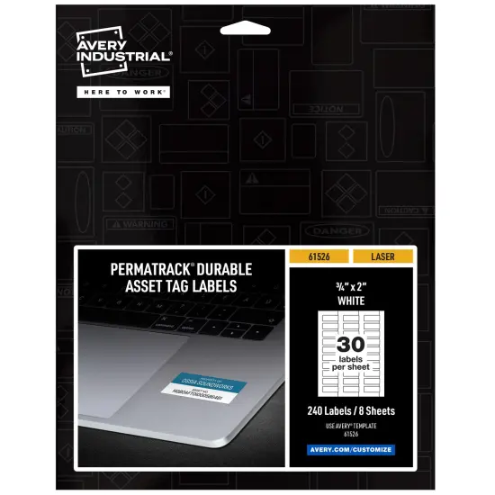 Avery PermaTrack Durable White Asset Tag Labels, 3/4" x 2", 240 Asset Tags (61526) {1}
