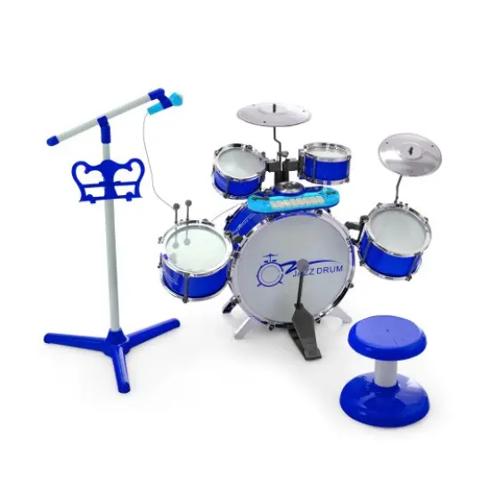Jazz Drum Musical Instrument Set with Stool and Microphone Stand Ideal for Kids Birthday or Others Occasions Blue {1}