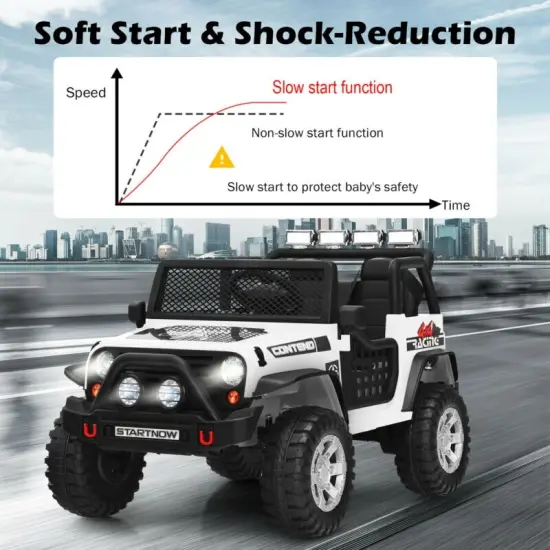 12V Kids Remote Control Electric Ride On Truck Car with Lights and Music White {3}