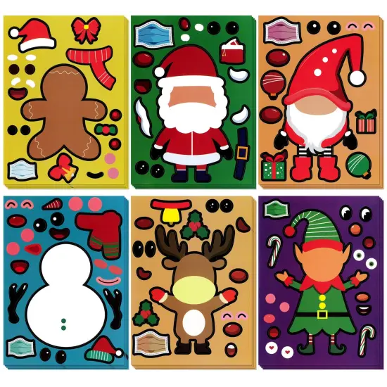 Wrapables Make Your Own Christmas Stickers, DIY Make a Face Sticker Sheets, Holiday Crafts and Activities, Party Favors (24 Sheets) Xmas Friends {1}