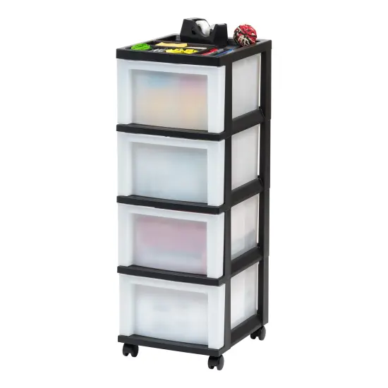 IRIS USA Medium 4-Drawer Cart with Organizer Top, Black/Pearl {6}
