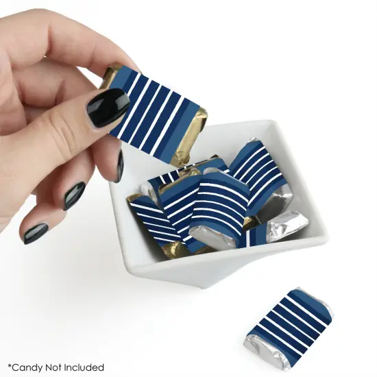 Big Dot of Happiness Navy Stripes - Mini Candy Bar Wrapper Stickers - Simple Party Small Favors - 40 Count {3}
