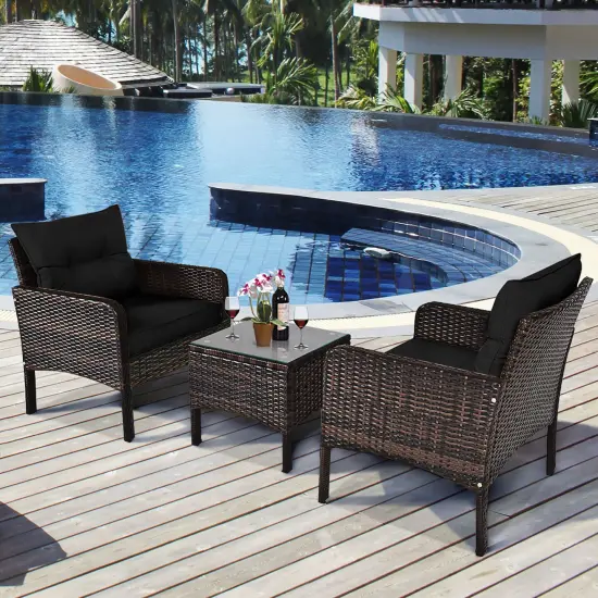 Costway 3PCS Outdoor Rattan Conversation Set Patio Garden Cushioned Sofa Chair {7}