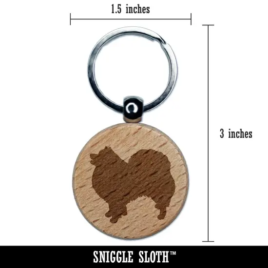 American Eskimo Dog Solid Engraved Wood Round Keychain Tag Charm {2}