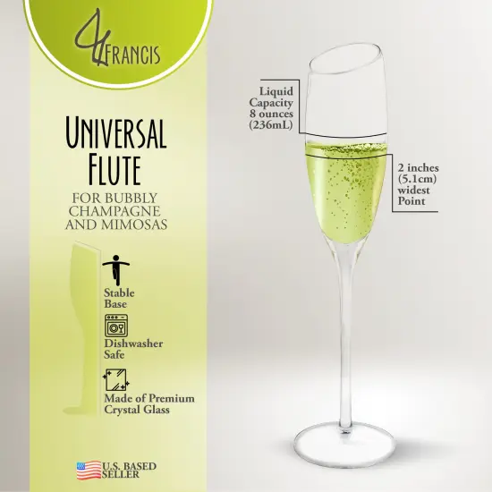 G Francis Champagne Flutes Set - 4pk Tall Slanted Edge Champagne Flute Glasses {3}