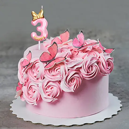 Pink Birthday Candle - Number 3 Cake Topper for Girls, Ideal for Birthday Baking, Celebrations, Reunions, and Anniversary Party Supplies {1}