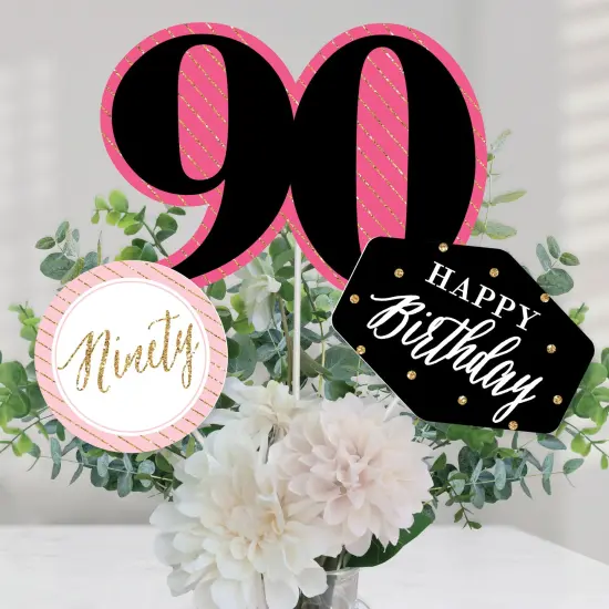 Big Dot of Happiness Chic 90th Birthday - Pink, Black and Gold - Birthday Party Centerpiece Sticks - Table Toppers - Set of 15 {1}