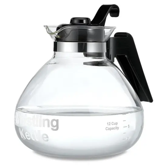 Cafe Brew Collection Clear Glass Whistling Tea Kettle, to Purely Brew Tea With No Metallic Taste or Other Carafe Flavors, 12 Cup Capacity {1}