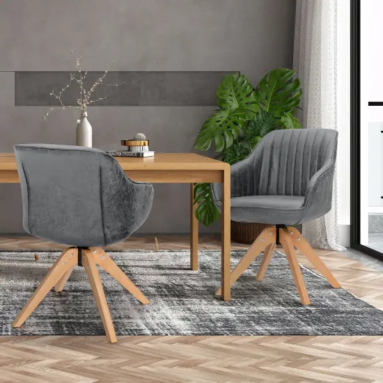 Costway Set of 2 Swivel Accent Chair Modern Leathaire Armchairs w/ Beech Wood Legs Grey\Blue\Brown {3}