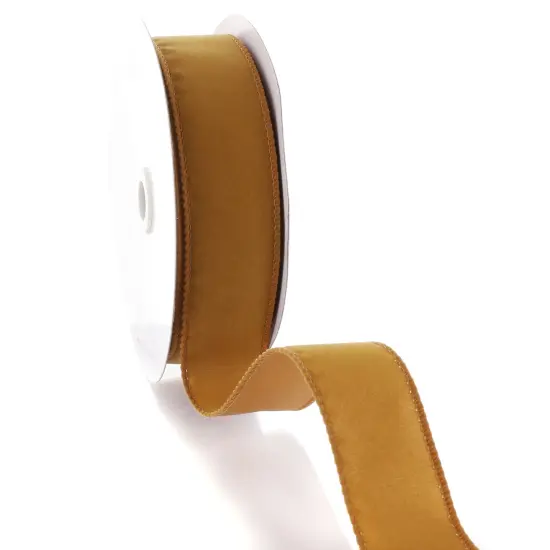 1.5" Wired Suede Velvet Ribbon Antique Gold - 25 Yards {2}