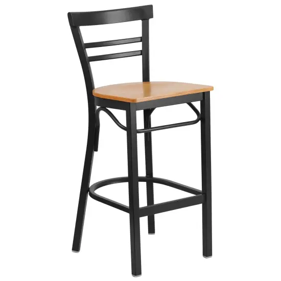 Emma and Oliver Two-Slat Ladder Back Metal Restaurant Dining Barstool Natural/BlackMetal {1}