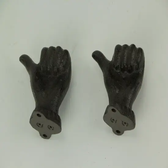 Brown Cast Iron Thumbs Up Hand Decorative Wall Hooks Set of 2 {3}