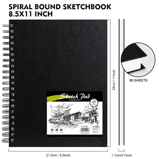 8.5"x11" Hardbound Sketch Book, Double-Sided Hardcover Sketchbook, Spiral Sketch Pad, Durable Acid Free Drawing Art Paper for Kids & Adults {1}