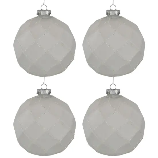 Northlight Glittered Christmas Glass Ball Ornaments - 3.75" (95mm) - White - 4ct {6}