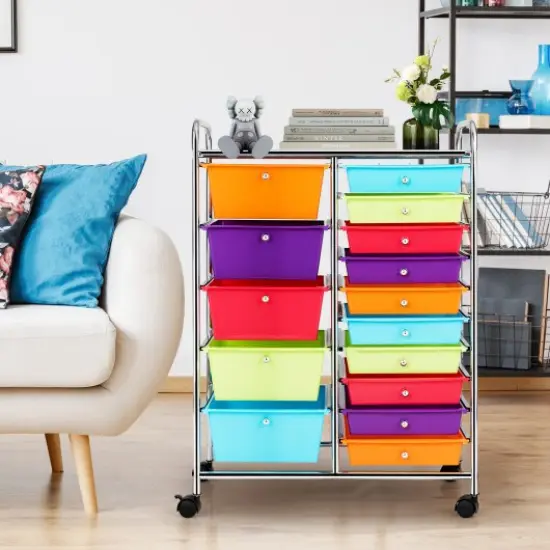 15-Drawers Multi-Use Rolling Storage Organizer Cart with Chrome Finish Steel Frame Perfect for Any Room Multicolor {2}