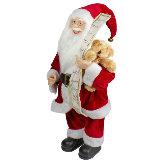 Northlight Standing Santa with Teddy Bear and List Christmas Figure - 24" Red {4}