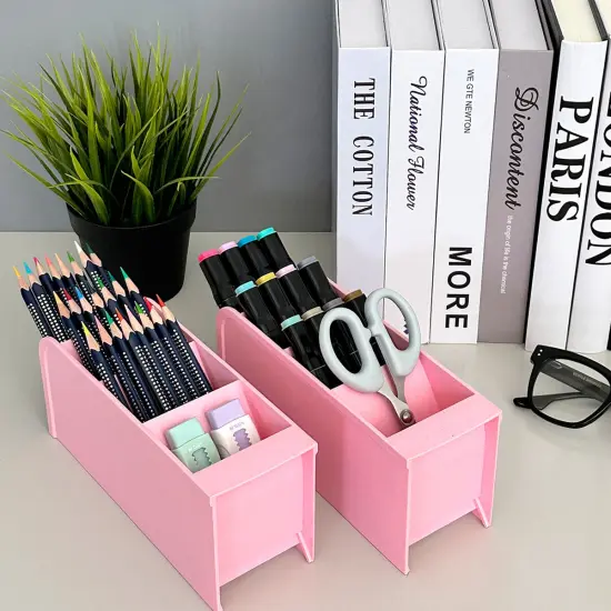 Wrapables Pen Organizer with 4 Compartments Desk Storage Organizer for Home, Office, Work Large (2pcs) / Clear {11}