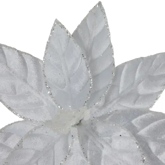 Northlight Glittered Poinsettia Christmas Floral Pick Clip-On Ornament - 10" - Snow White {6}