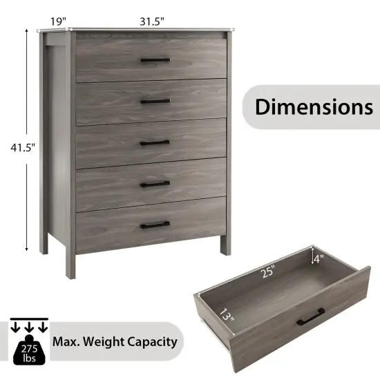 Costway Modern 5 Drawer Chest Storage Dresser Cabinet with Metal Handles Gray/White {3}