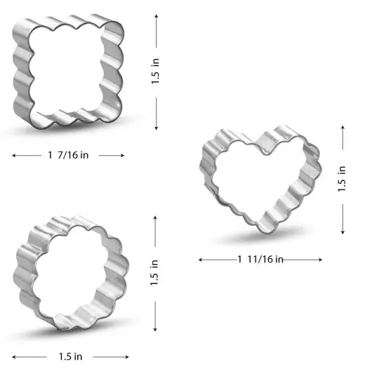 CookieCutter.com Mini Fluted Heart Round Square Cookie Cutter 3 Pc Set HS0468 - USA Made {2}