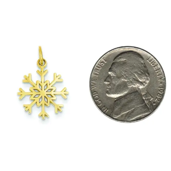 14K Yellow Gold Snowflake Charm Polished Winter Jewelry 20mm x 15mm {2}