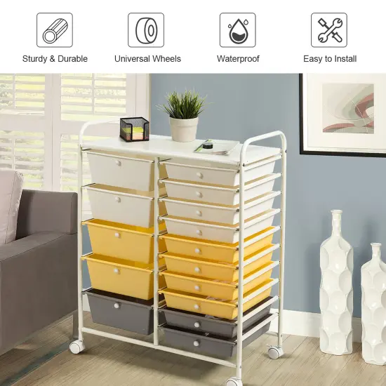 Costway 15 Drawer Rolling Storage Cart Storage Rolling Carts Drawers {6}