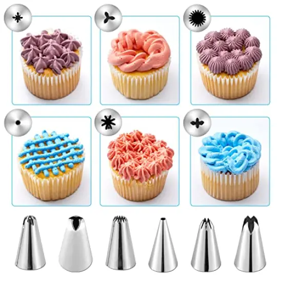 Kasmoire Reusable Piping Bags and Tips Set, Cake Decorating Tools with Icing Pastry Bags, Icing Bags Tips, Couplers and Frosting Bags Ties for Cookie Cupcakes {4}