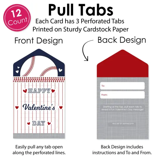 Big Dot of Happiness Batter Up - Baseball - Cards for Kids - Happy Valentine's Day Pull Tabs - Set of 12 {6}