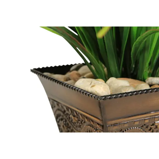 Contemporary Home Living Set of 3 Brown and Ivory Planters with Patterned Belt 8" {7}