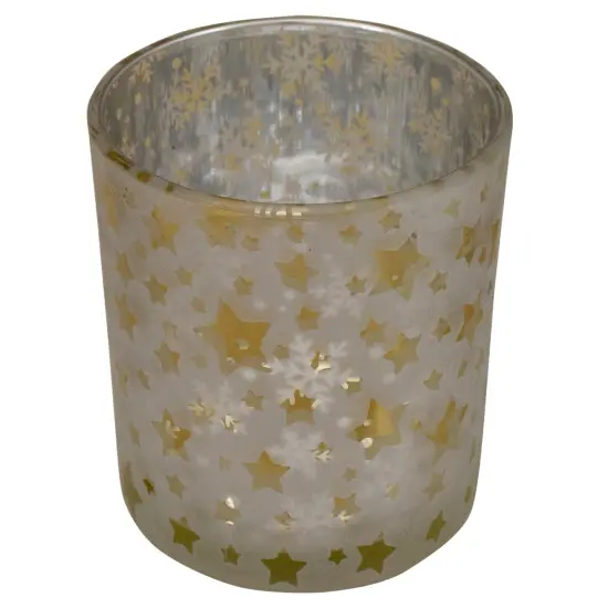 Northlight 3" Matte Silver and Gold Stars and Snowflakes Flameless Glass Candle Holder {4}