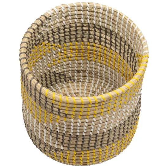 Northlight Set of 3 Striped Olive and Beige Woven Seagrass Baskets 9.75" {6}