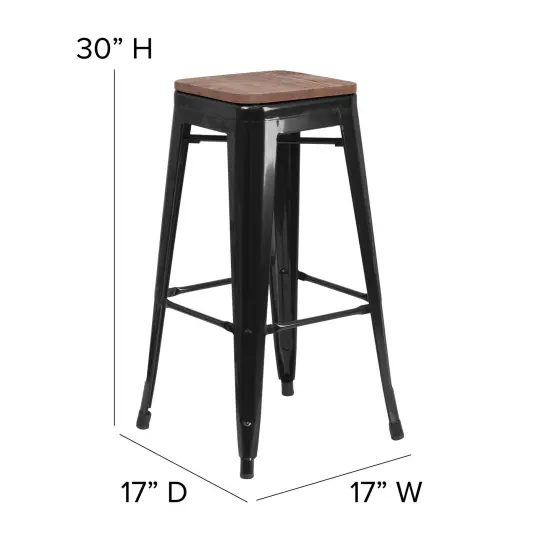 Merrick Lane Dalton Series Backless Metal Dining Stool with Wooden Seat for Indoor Use White {9}