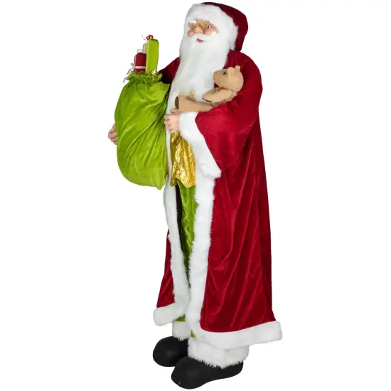 Northlight Plush Santa Claus with Teddy Bear and Gift Bag Christmas Figure - 6' - Red and Green {4}