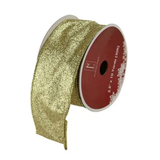 Northlight Shimmering Metallic Gold Ribbed Wired Craft Ribbon 2.5" x 10 Yards {1}