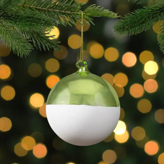 Northlight 3.5" Shiny Lime Green and Matte White Glass Christmas Ornament {3}