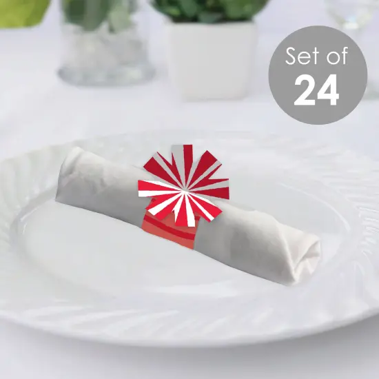 Big Dot of Happiness Red Stripes - Simple Party Paper Napkin Holder - Napkin Rings - Set of 24 {3}