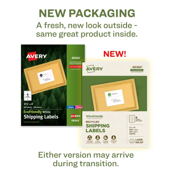 Avery EcoFriendly Recycled Shipping Labels, 3-1/3" x 4", White, Permanent Label Adhesive, 600 Printable Labels (48464) {2}