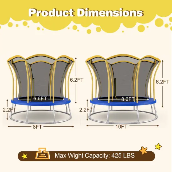 8 Feet Outdoor Unique Flower Shape Trampoline with Enclosure Net Yellow {3}