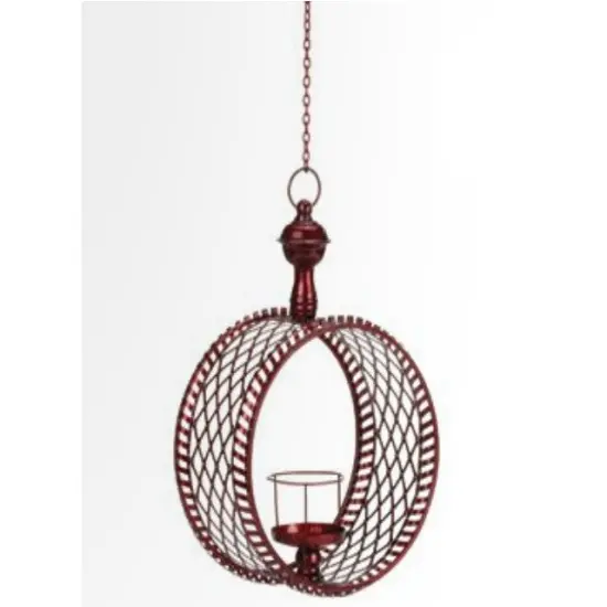 CC Christmas Decor 15" Decorative Red Cylindrical Christmas Lattice Hanging Pillar Candle Lantern {1}