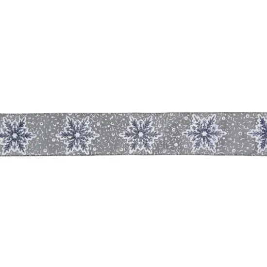 Northlight Gray and White Glitter Snowflake Christmas Wired Craft Ribbon 2.5" x 16 Yards {1}