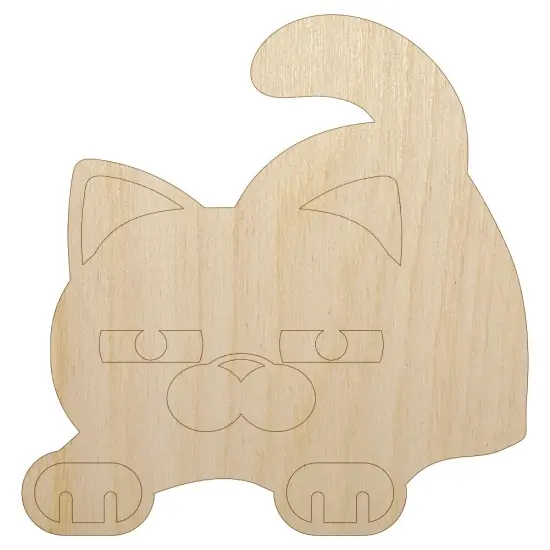 Round Cat Stretching Unfinished Wood Shape Piece Cutout for DIY Craft Projects {7}