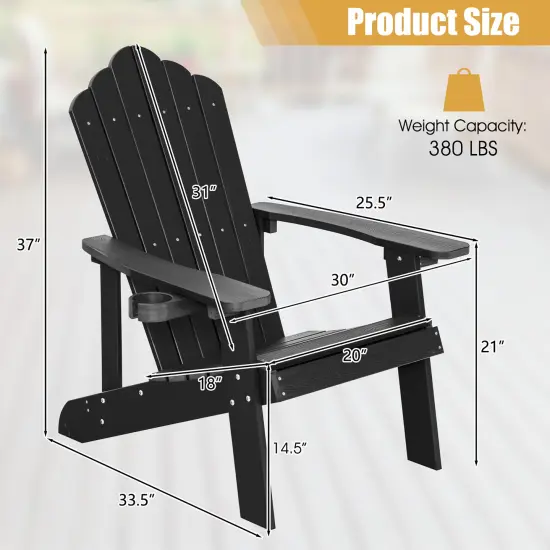 Costway Patio HIPS Adirondack Chair with Cup Holder Weather Resistant Outdoor 380 LBS Black/Teak/Green/Navy/Red/Gray/White/Yellow {3}