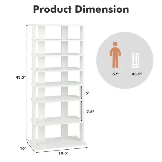 7-Tier Dual 14 Pair Shoe Rack Free Standing Concise Shelves Storage White {5}