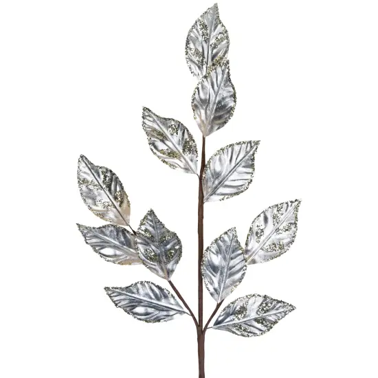 Northlight 25" Glittered Platinum Leaves Christmas Spray Silver {4}