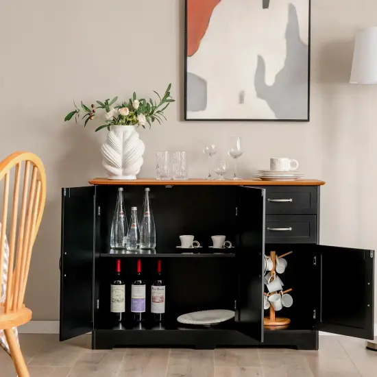 Buffet Storage Cabinet Kitchen Sideboard with 2 Drawers Black {6}
