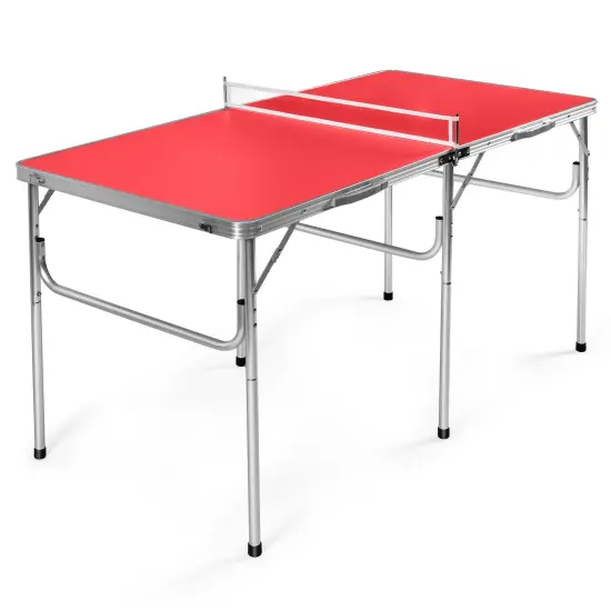 60 Inch Portable Tennis Ping Pong Folding Table with Accessories Red {4}