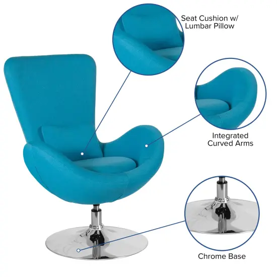 Merrick Lane Soro High-Back Egg Style Lounge Chair With 360&deg; Swivel Metal Base Aqua Fabric {2}
