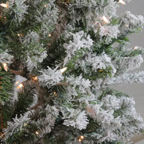 Northlight 7' Pre-Lit Flocked Balsam Pine Artificial Christmas Tree - Clear Lights Green {4}