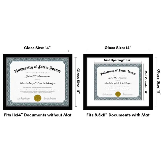 Americanflat 11x14 Diploma Frame - 8.5x11 with Mat or 11x14 without Mat - Certificate Frame for Displaying Documentation - Shatter Resistant Glass - Hanging Hardware {2}